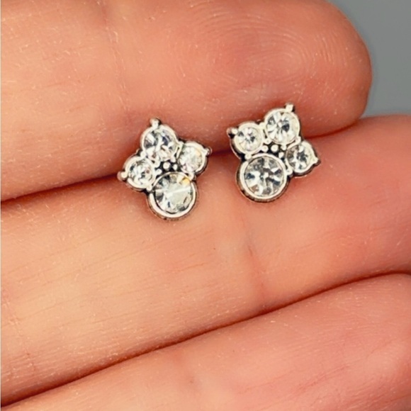 Sterling Silver Antique Style Cluster Stud Earrings with Crystals - Picture 3 of 10